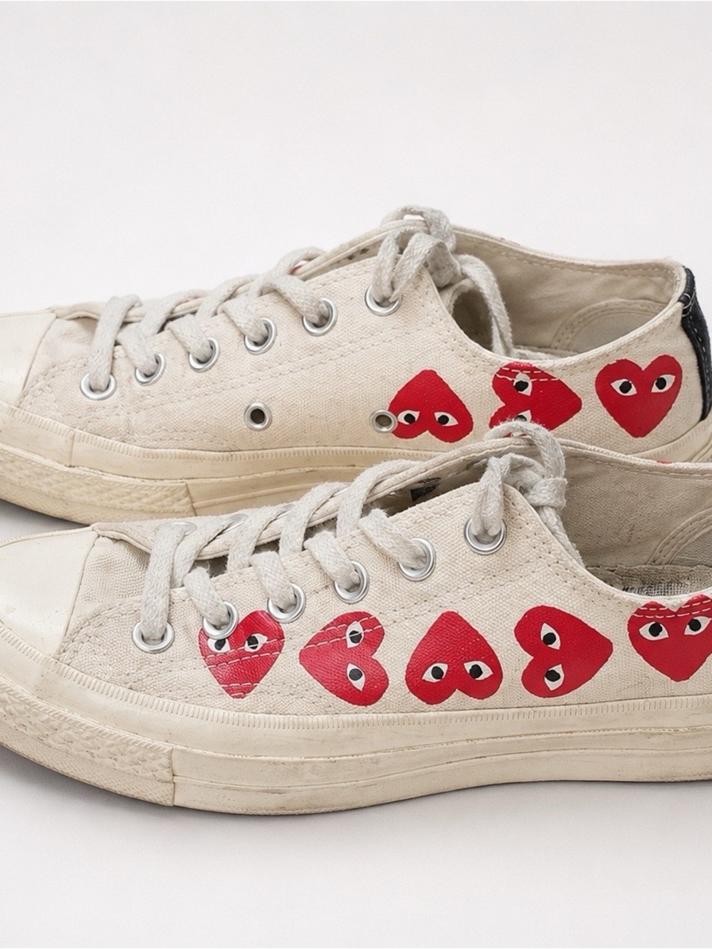 Comme des Garcons Cream Canvas Sneakers with Red Heart Motif